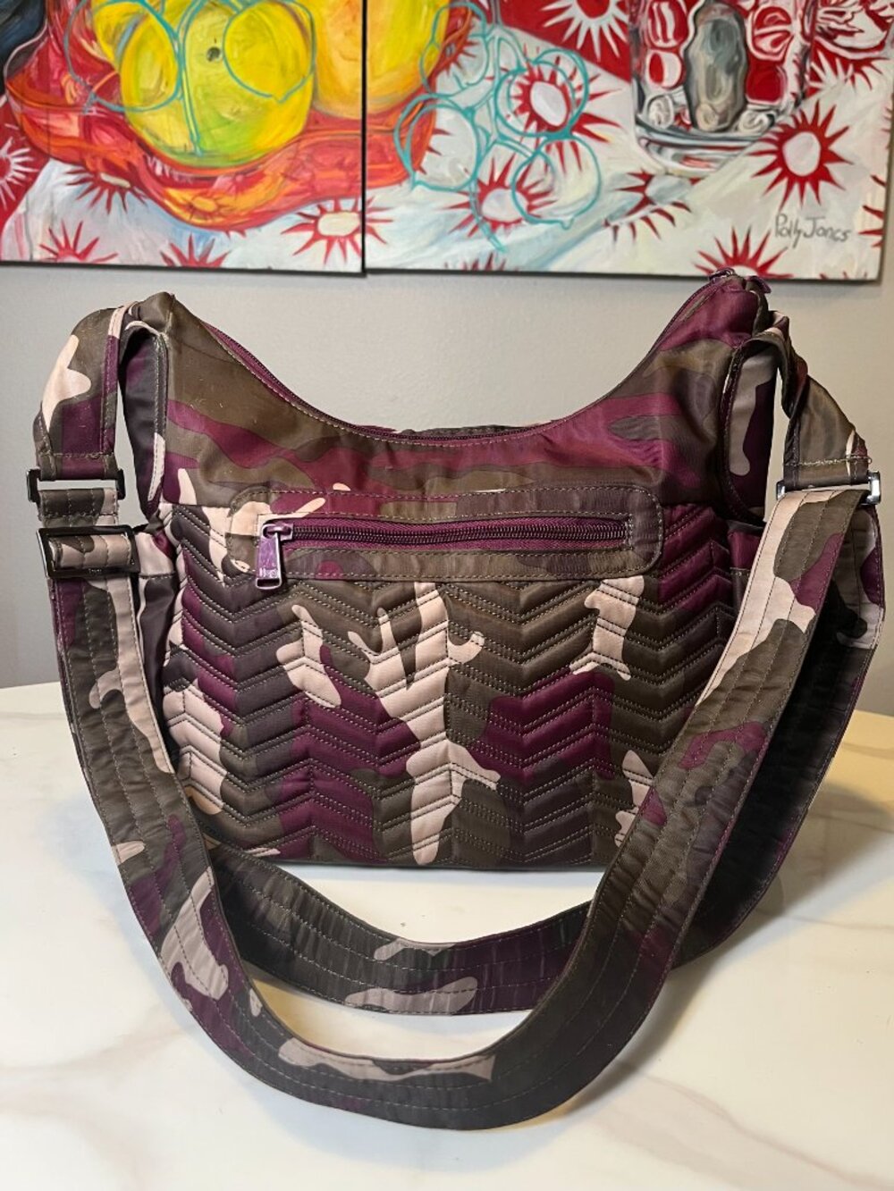 Lug Camper Purple Camo Crossbody Travel Bag RFID - Picture 2 of 16
